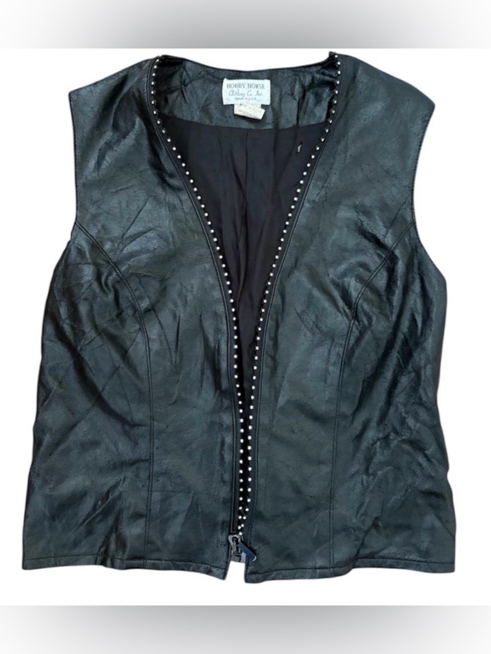 vintage Black Leather Sleeveless Zip Vest